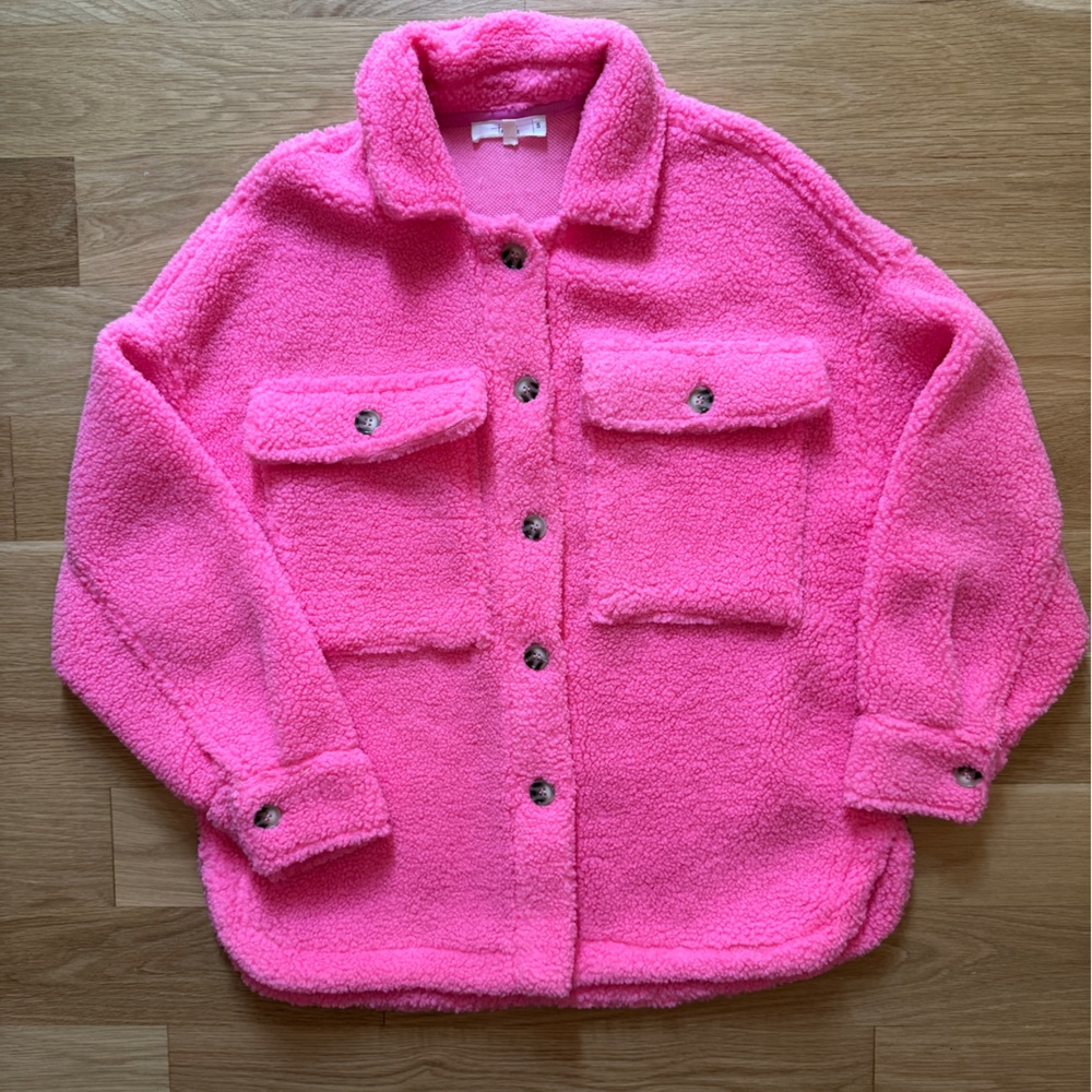 Shop Talulah Sherpa Pink Button Up Shacket Coat Jacket